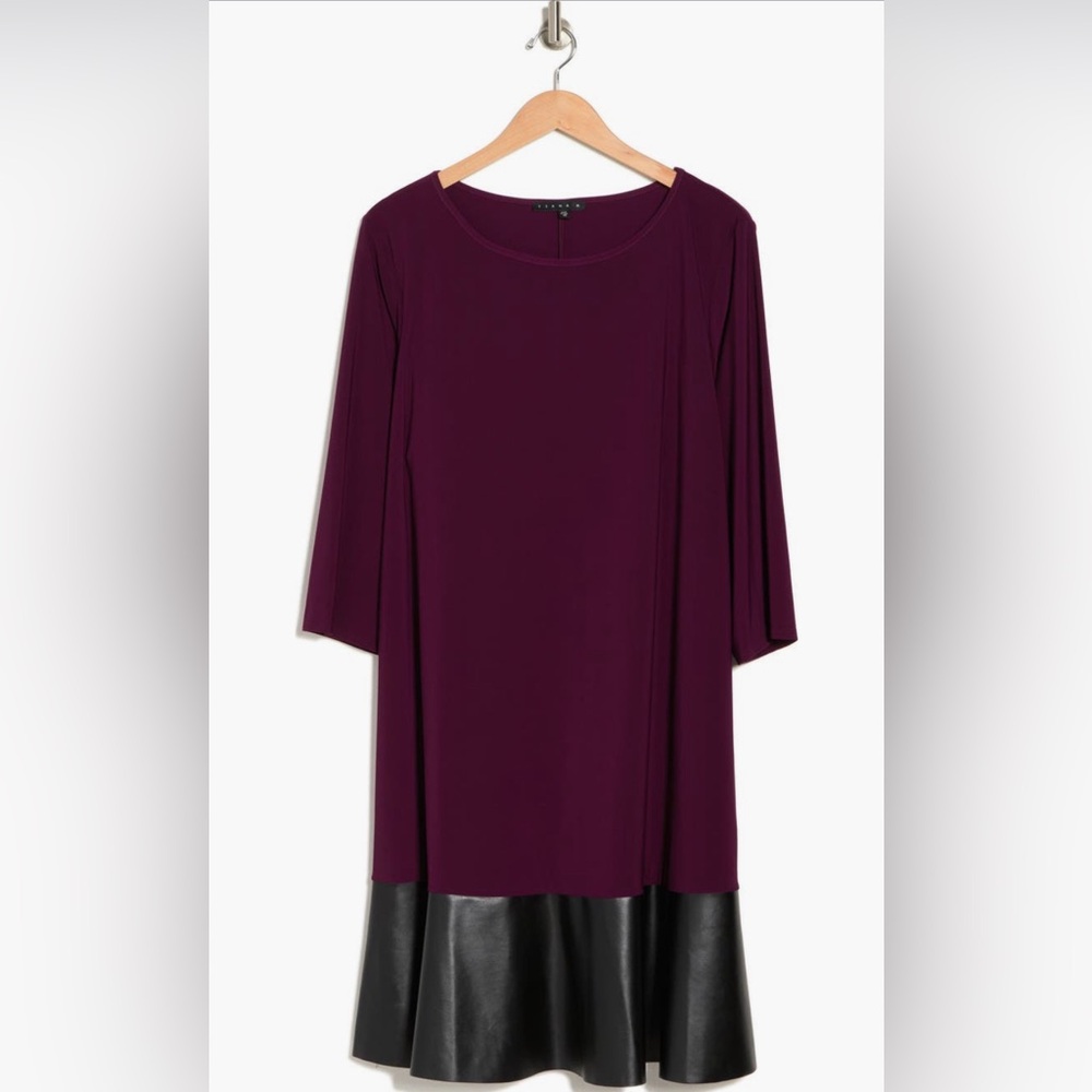 Tiana B. Rich Plum Dress with Faux Black Leather Trim